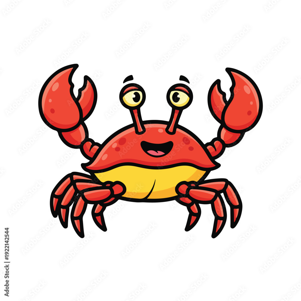 Fototapeta premium Cartoon crab character with raised claws and cheerful expression