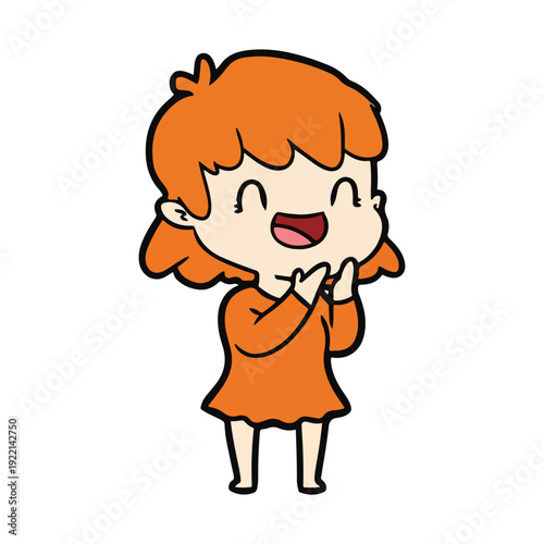 Cute red haired girl cartoon character with happy expression