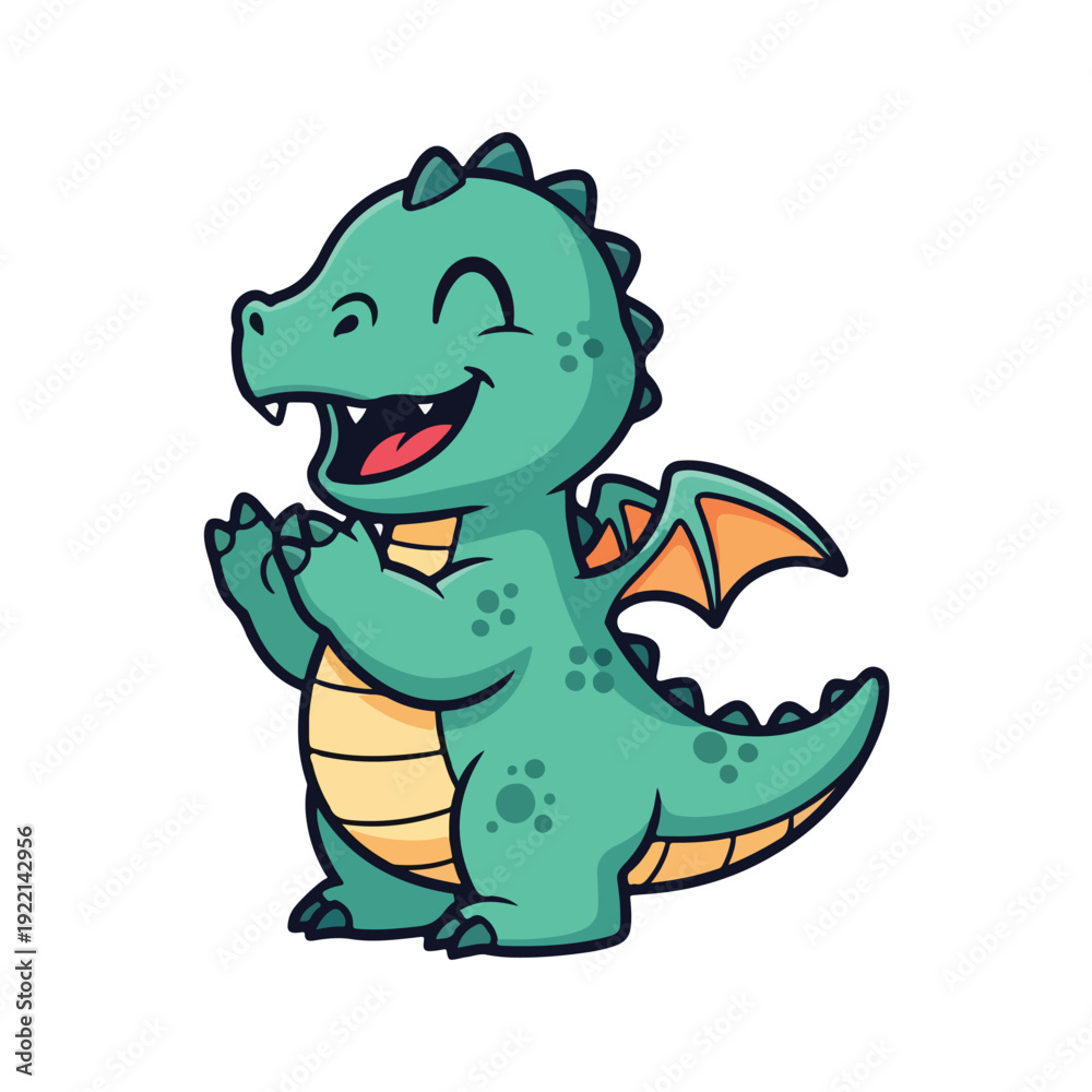 Obraz premium Friendly cartoon dinosaur with orange wings and yellow belly
