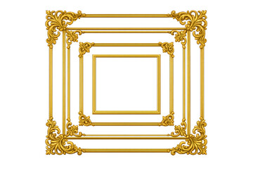 Golden ornate frames creating a decorative square wall molding panel with baroque and rococo vintage style elements