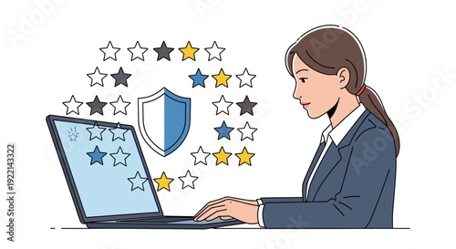 Businessman working on laptop with insurance portfolio rebalancing diagram