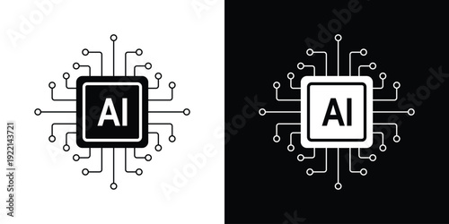 Artificial intelligence AI processor chip black line icon set. AI Processor circuit symbol logo. Mini AI CPU icon collection. powered ai chip silhouette icon vector set. AI chip icon . 