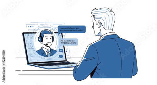 Man interacting with a virtual assistant on a laptop computer