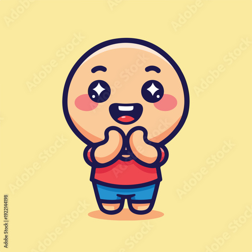 Cute cartoon character with rosy cheeks and happy expression