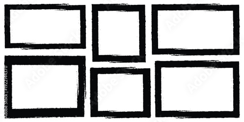 Set of six grunge frames for photos and artwork, with rough textured borders, empty space for creative design and collage
