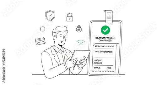 Man using tablet with digital payment confirmation on smartphone