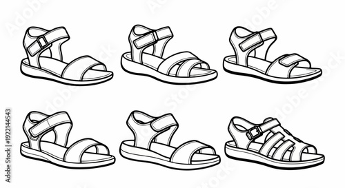 Collection of Outline Line Art Sandals Vector Illustrations for Summer Footwear Design