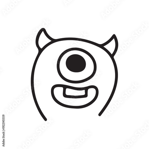 One Eyed Horned Monster Doodle Outline