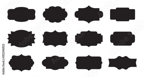 Vintage ornamental label frames and decorative badge silhouettes