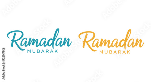 A vibrant graphic displays the text Ramadan Mubarak in two distinct flowing calligraphic styles high quality professional detailed