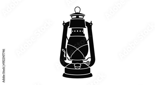 A striking black and white silhouette depicts a vintage oil lantern showcasing its classic form and handle high quality professional