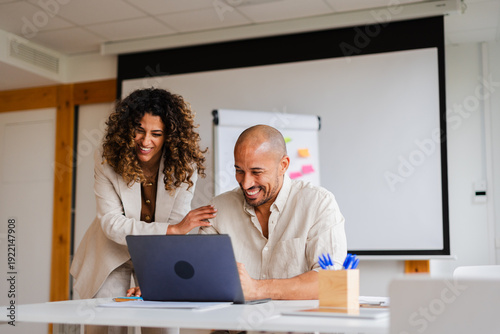 Colleagues have fun working together