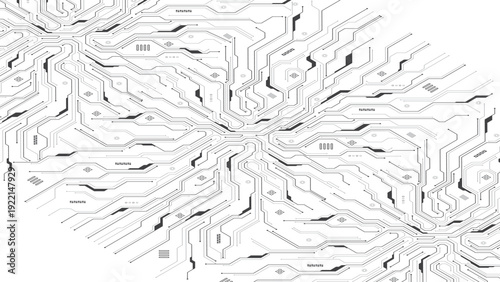 Isometric artificial intelligence (AI) with a circuit board on a white background. Circuit board components. Electronics and computer technology concept. Vector illustration.