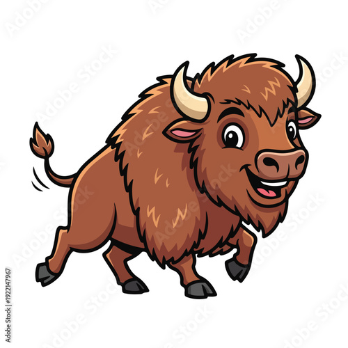 Cartoon bison running with a happy expression on its face