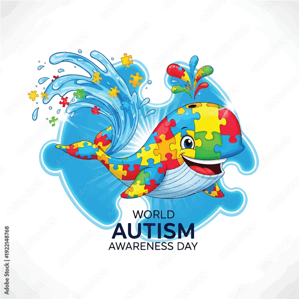 Obraz premium Colorful Puzzle Whale Celebrating World Autism Awareness Day