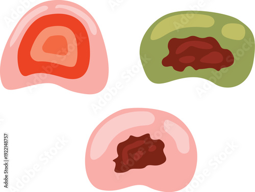 Traditional Japanese mochi dessert illustration featuring soft rice cake sweets in a clean, modern vector style. Perfect for themes about Asian cuisine, Japan food culture, traditional snacks, confect