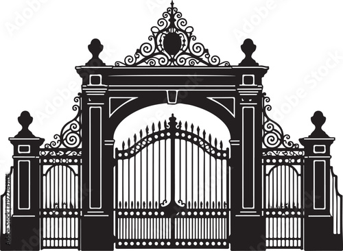 Ornate gate, black metal fence, decorative entrance, vintage ironwork