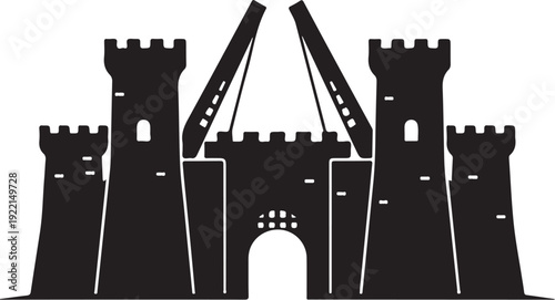 Black castle, medieval fortress, silhouette icon, vector illustration