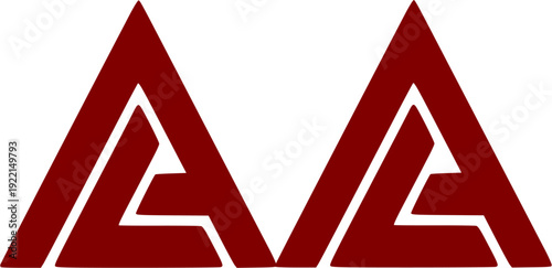 minimalist and professional vector logo featuring two stylized, interlocking or mirrored letter 'A' shapes with sharp geometric angles, rendered in a bold dark red color on a white background.