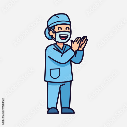 Friendly healthcare worker wearing protective gear and waving