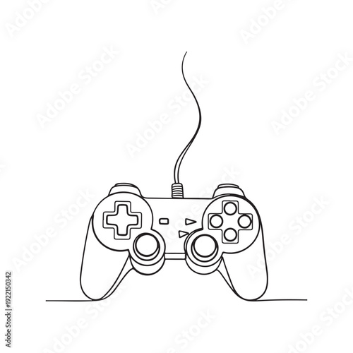 Vector illustration of line art drawing of a wired video game controller