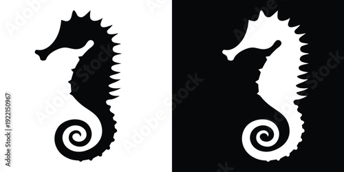 seahorse silhouette vector, seahorse icon, sea animals isolated black and white vector illustration