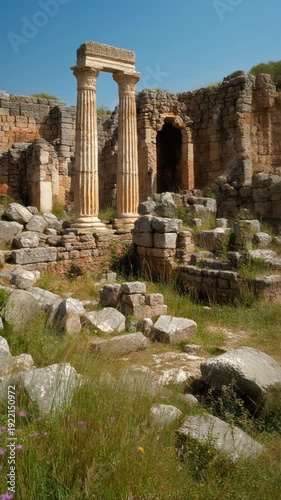 Ancient Ruins with Columns and Arches.