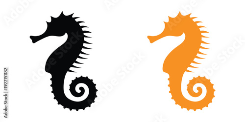 seahorse silhouette vector, seahorse icon, sea animals isolated black and white vector illustration
