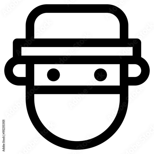 A minimalist line icon of a masked person, symbolizing anonymity, crime, and security concerns. Ideal for digital interfaces and illustrations.