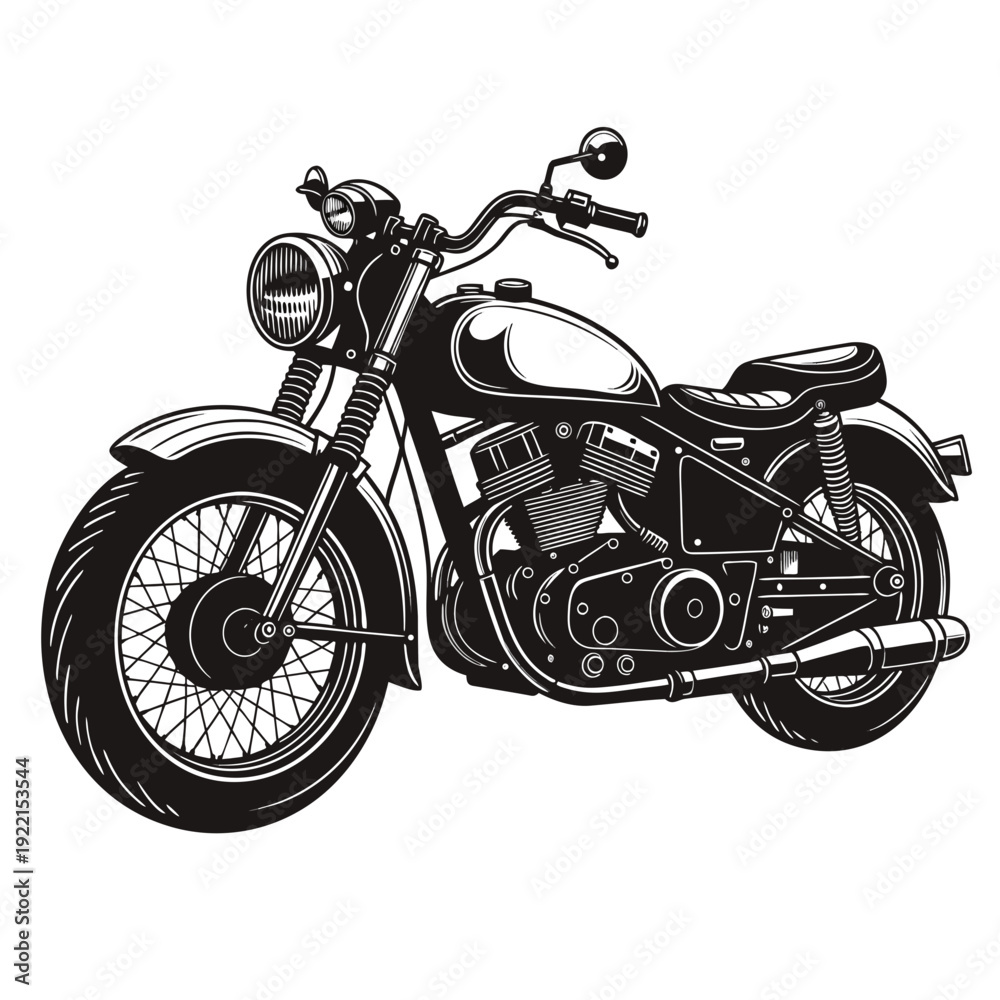 Naklejka premium Classic Motorcycle Side Profile Vector Art - Vintage Chrome Cruiser Style
