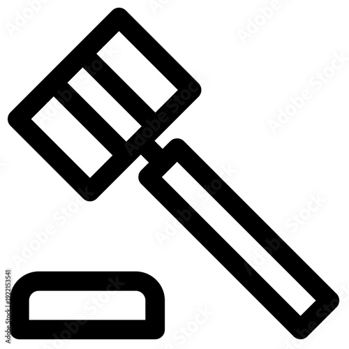 A minimalist outline icon of a judge's gavel and sound block, symbolizing legal proceedings and judgment.
