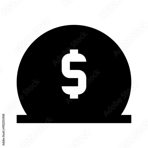Black coin with white dollar symbol perfect for financial websites, cryptocurrency blogs, investment presentations, and moneyrelated designs.