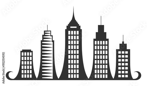 Stylized Silhouette of a City Skyline with Diverse Skyscrapers