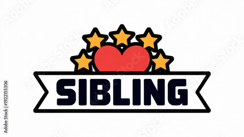 Sibling love symbol with heart and stars on banner family bond icon