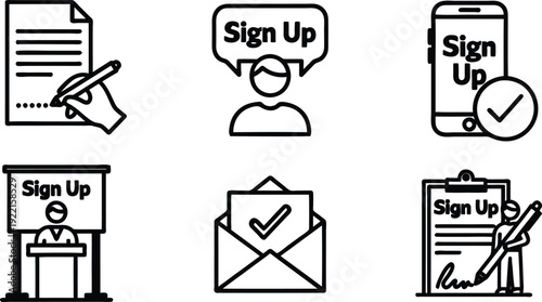 Sign up icons for registration and subscription services online  various illustrations for web and app design