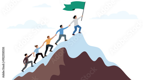 Teamwork and Collaboration: Climbing a Mountain to Reach a Goal with a Flag