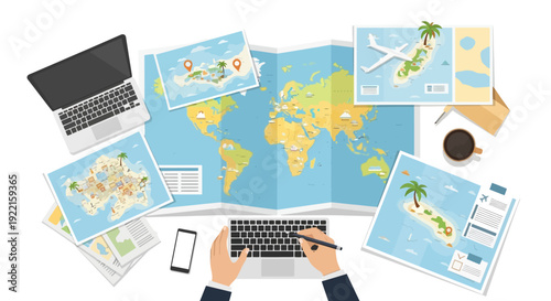 Planning a World Trip with Maps and Technology.