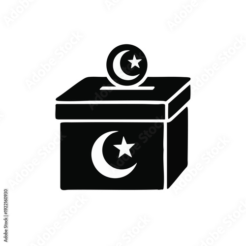 Islamic Charity Donation Box Zakat Black Silhouette Vector Icon