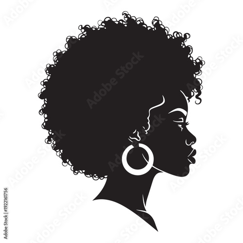 Silhouette of a Black Woman with Afro Hair and Hoop Earrings