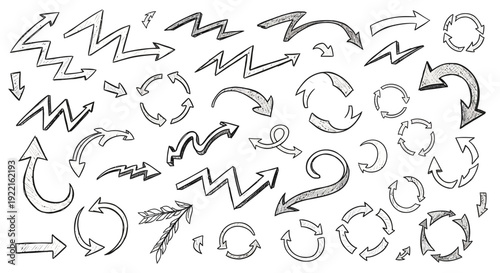 Collection of Hand-Drawn Arrow Icons in Sketch Style on White Background