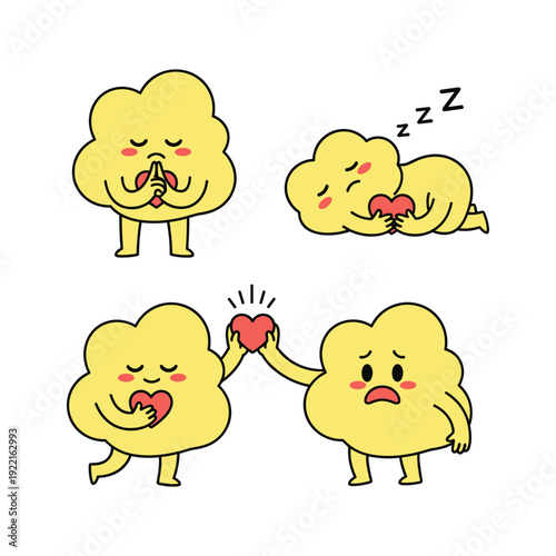 Cute cartoon dumplings showing emotions and interaction in various poses
