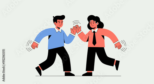 Celebrating achievement and unity a vibrant illustration of two individuals sharing a triumphant high-five, symbolizing teamwork, success, and positive collaboration in a modern, abstract style