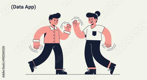 Two happy people giving high fives on a light grey background, symbolizing connection, agreement, and celebration in a modern flat illustration style