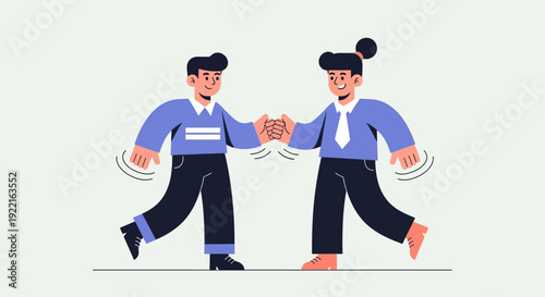A cheerful illustration of two young people enthusiastically doing a fist bump, symbolizing friendship, celebration, and successful teamwork in a simple, clean graphic style