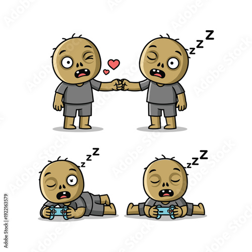 Cute cartoon twins sleeping together with love and relaxation
