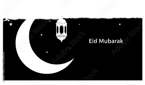 Minimal Ramadan crescent moon and lantern vector background