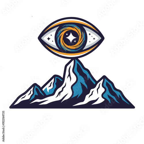 Cosmic Eye Above Majestic Mountains - Mystical Vision and Nature Logo Illustration