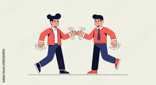 Successful teamwork and partnership, two colleagues giving a high five to celebrate a joint achievement or project success, symbolizing collaboration and mutual accomplishment in a business setting