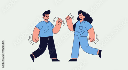 Celebrating Achievement and Teamwork Two people enthusiastically giving each other a fist bump, symbolizing success, collaboration, and mutual respect in a friendly greeting