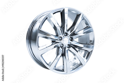 Wheel Alloy car wheels rim shiny silver chrome isolated on transparent cut out PNG background. Mag wheel high performance auto part decoration. Car silver accessories transport vehicles transportation